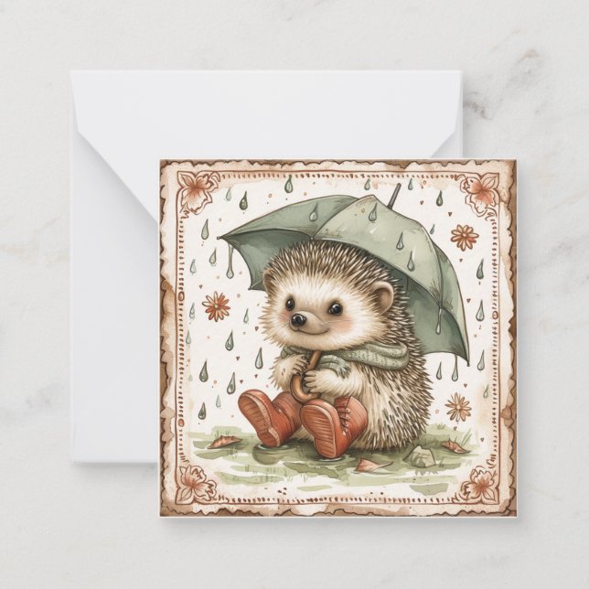Carte De Correspondance Sous le parapluie : Hérisson amis doux (Devant)
