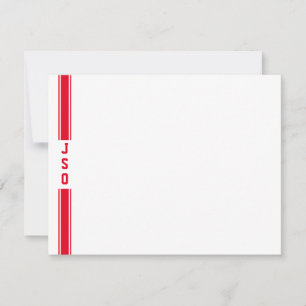 Carte De Correspondance Sporty Vertical Stripes Monogramme Rouge Blanc Hom
