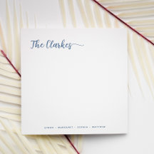 Square Minimalist Navy Blue Family Stationery