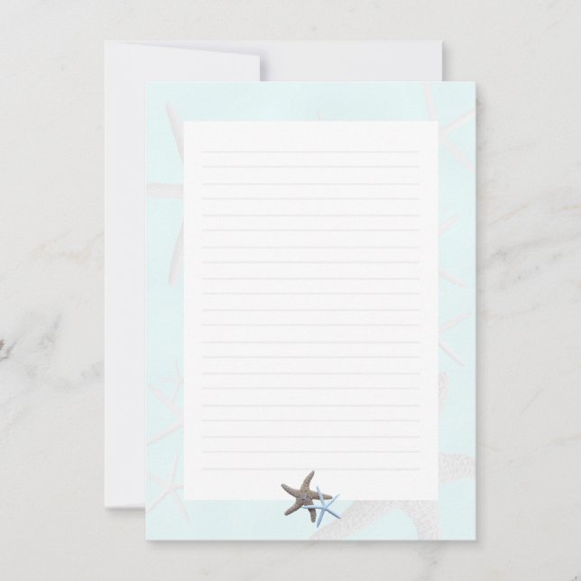 Carte De Correspondance Starfish on Light Blue, Lined Blank (Devant)