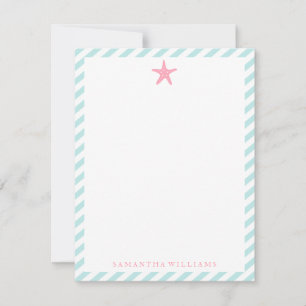 Carte De Correspondance Starfish rose sur des rayures de menthe Merci Note