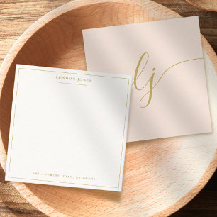 Carte De Correspondance Stationery Personnalisé Simple Script Blush Gold