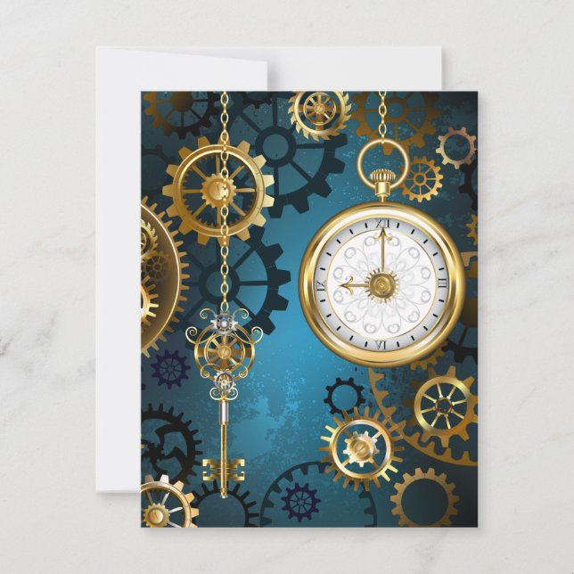 Carte De Correspondance Steampunk Arrière - plan turquoise avec Gears (Devant)