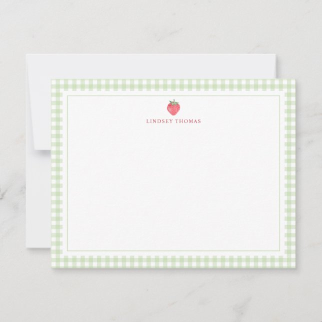 Carte De Correspondance Strawberry Green Gingham Border Personalized (Devant)
