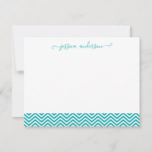 Carte De Correspondance Style moderne Chevron Zigzag Girly Script Turquois