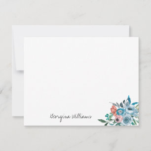 Carte De Correspondance Style moderne Sky Blue Peach Coral Script floral