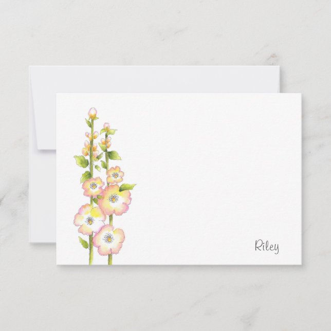 Carte De Correspondance Stylo et aquarelle Hollyhocks (Devant)
