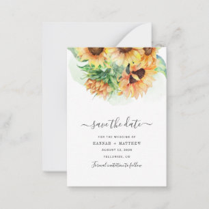 Carte De Correspondance Sunflower Watercolor Script Wedding Enregistrer La