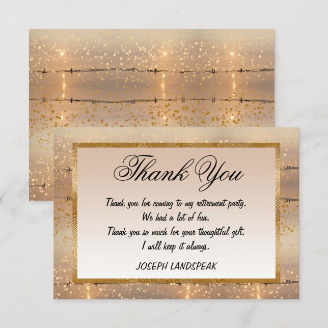 Carte De Correspondance Sunny Beach & Gold Confetti Retraite Merci (Devant / Derrière)