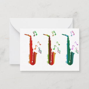 Carte De Correspondance Super coloré saxophones jazz Flat Note Card