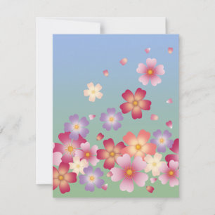 Carte De Correspondance Sweet Sakura Blossoms Kimono Style Bleu & Vert