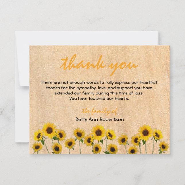 Carte De Correspondance Sympathie funéraire Merci simples tournesols (Devant)