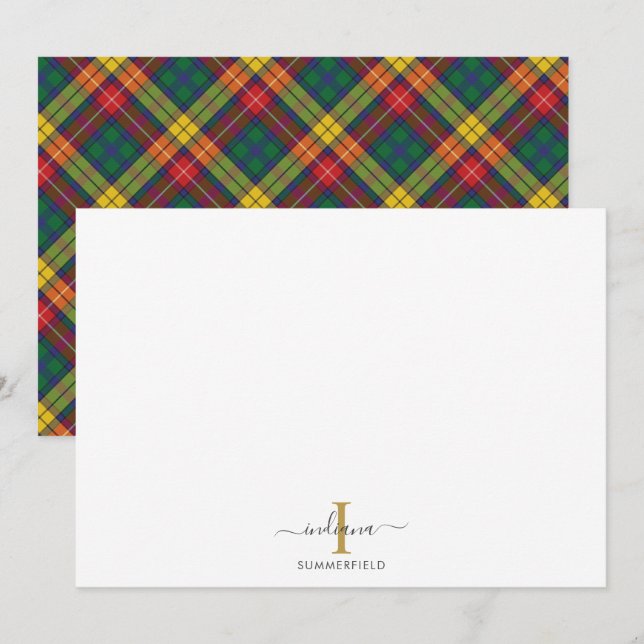 Carte De Correspondance Tartan de monogramme rustique carreauté (Devant / Derrière)