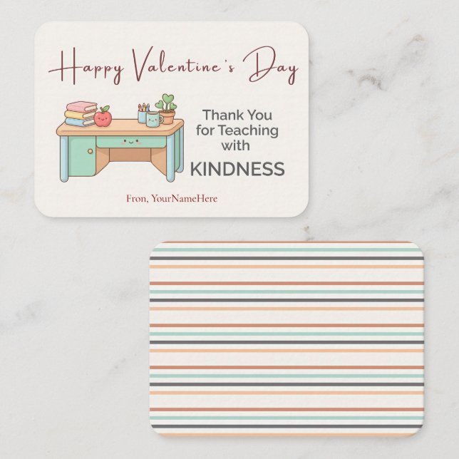 Carte De Correspondance Teaching with Kindness – Teacher Valentine Card (Devant / Derrière)