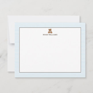 Carte De Correspondance Teddy Bear Blue Stripes Personalized Stationery