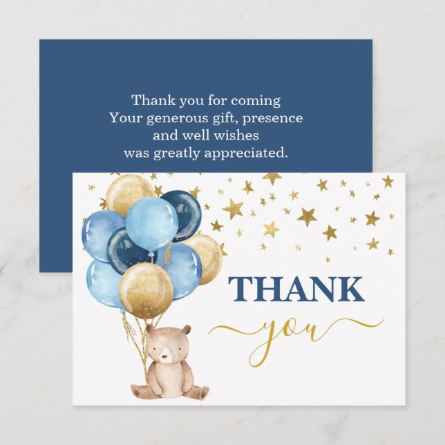 Carte De Correspondance Teddy Bear Boy merci (Devant / Derrière)