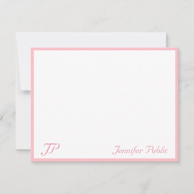Carte De Correspondance Texte manuscrit rose vif Monogramme moderne (Devant)