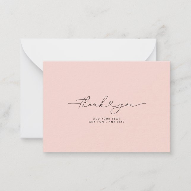 Carte De Correspondance Thank You Script Heart Elegant 3,5"X2.5" Pink (Devant)