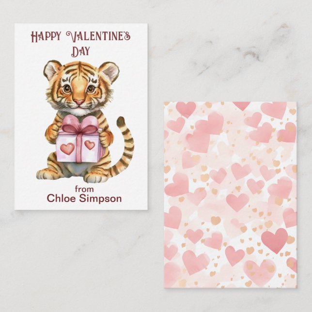 Carte De Correspondance Tiger Cub La Saint Valentin des enfants (Devant / Derrière)