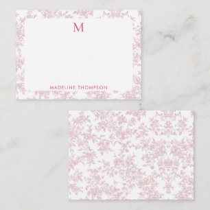 Carte De Correspondance Toile Botanique Classique Monogramme Rose Rougeâtr