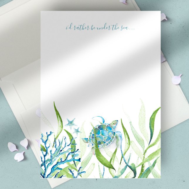 Carte De Correspondance Tortue de mer à l'aquarelle turquoise (Sea turtle notecard watercolor art by Victoria Grigaliunas of Do Tell A Belle Kids stationery)