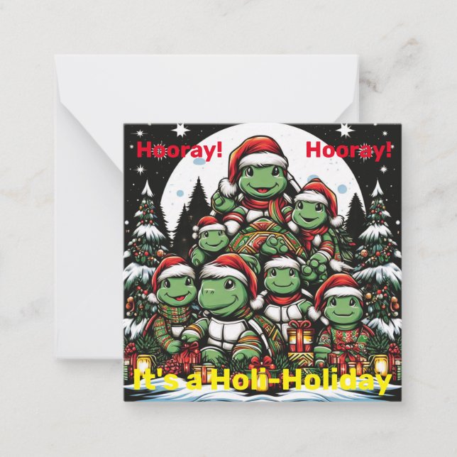Carte De Correspondance Tortue heureuse avec les cadeaux de Noël  (Devant)