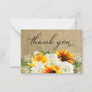 Carte De Correspondance Tournesol et blanc Burlap Floral 2B Petit Merci