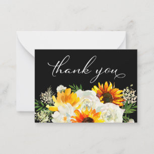 Carte De Correspondance Tournesol et blanc Floral Noir 2B Petit Merci