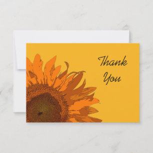 Carte De Correspondance Tournesol orange sur Plat Jaune Merci Notes