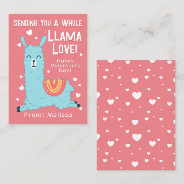 Carte De Correspondance Toute la classe Llama Love Valentine's Day Note (Devant / Derrière)