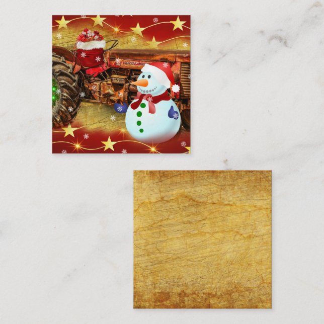 Carte De Correspondance Tracteur de ferme rouge vintage Noël (Devant / Derrière)