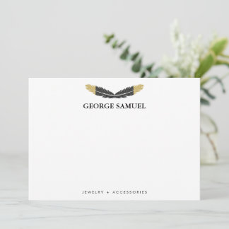 Carte De Correspondance Trendy Gold Dipped Boho Feather Designer White