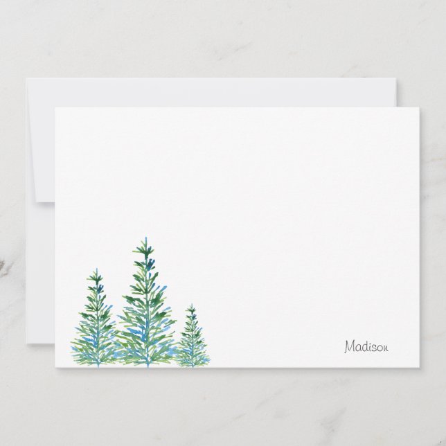 Carte De Correspondance Trois pins d'aquarelle bleu vert (Devant)