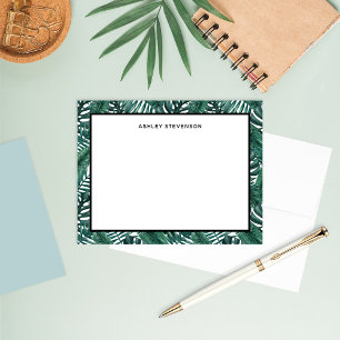 Carte De Correspondance Tropical Green Palm Monstera Feuilles Nom personna