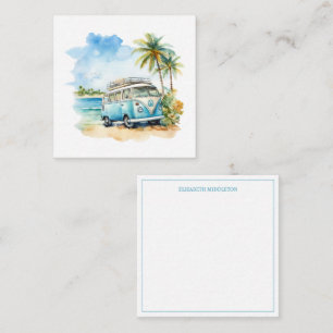 Carte De Correspondance Tropical Island Retro Blue Bus
