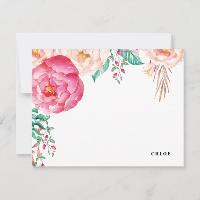 Carte De Correspondance Tropical Peony Garden | Papeterie personnalisée (Devant)