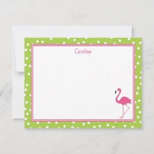 Carte De Correspondance Tropical Pink Flamingo en points noirs Lime Vert