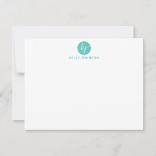 Carte De Correspondance Turquoise Aqua Script Monogramme Circle Modern Gir