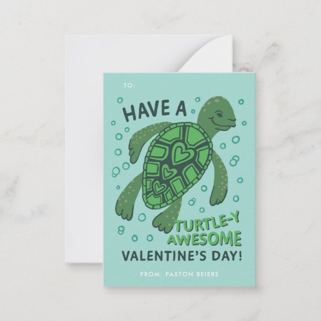 Carte De Correspondance Turtle Classroom Valentine's Exchange Note Card (Devant)