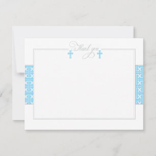 Carte De Correspondance Twin Blue Baptismal plat Merci note