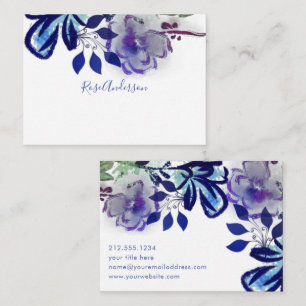Carte De Correspondance Typographie florale Bleu Chic