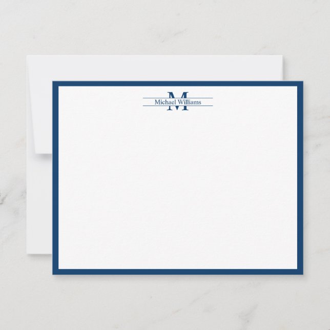 Carte De Correspondance Typographie Monogramme moderne Bordure Bleue Marin (Devant)
