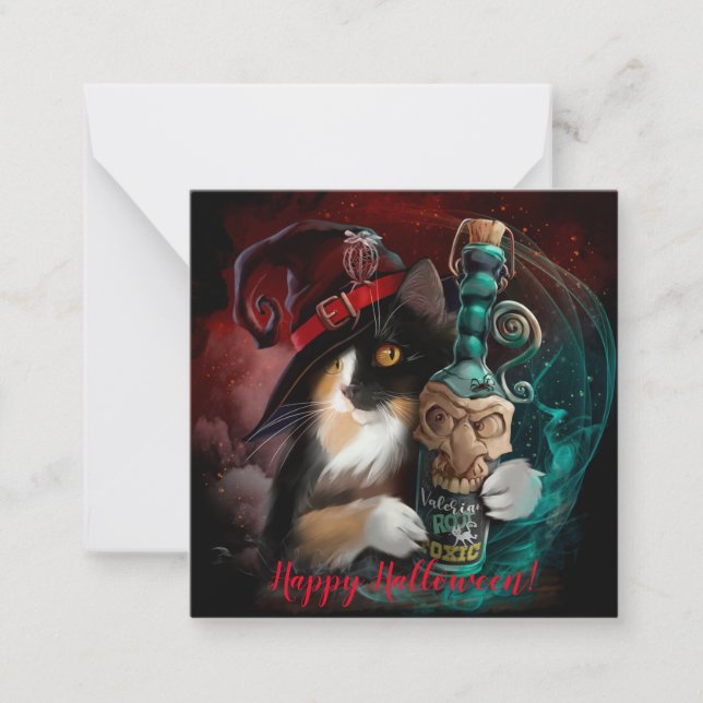 Carte De Correspondance Un sorcier de chat en trois tailles et une bouteil (Devant)
