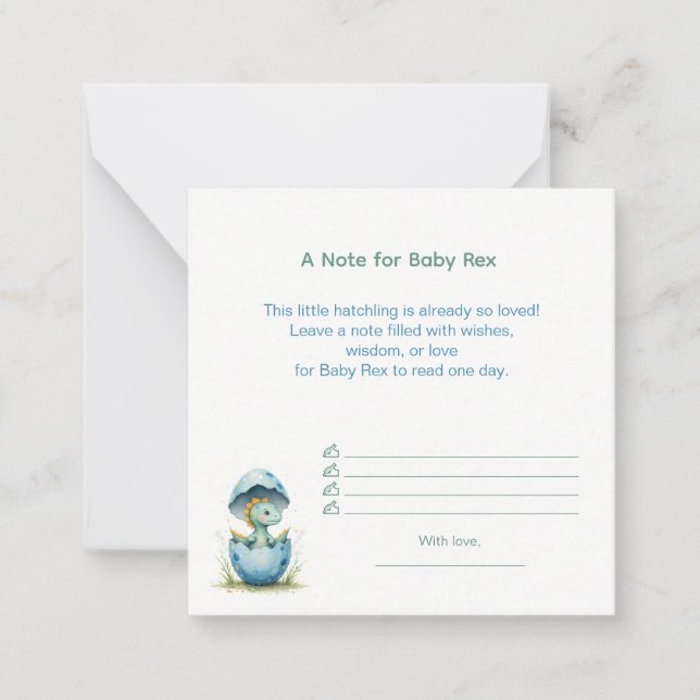 Carte De Correspondance Une note pour bébé Rex Dino Baby shower pour garço (Devant)