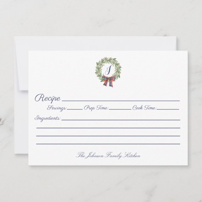 Carte De Correspondance Vacances Noël Couronne Monogramme Famille Recette (Devant)