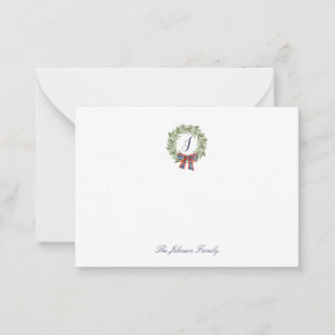 Carte De Correspondance Vacances Noël Wreath Bow StationMonogramme