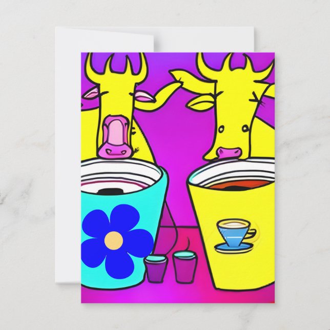 Carte De Correspondance Vaches buvant le matin Café (Devant)