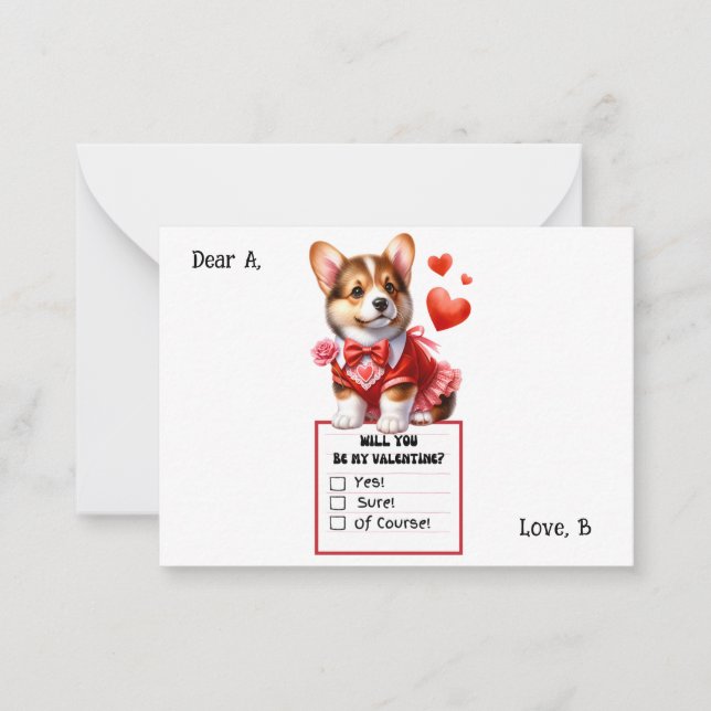 Carte De Correspondance Valentin personnalisable chiot Corgi (Devant)