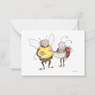 Carte De Correspondance valentine minuscule d'abeille et de coccinelle