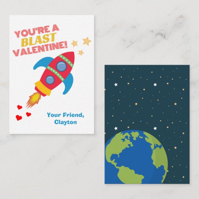 Carte De Correspondance Valentines de la classe Rocket Space (Devant / Derrière)